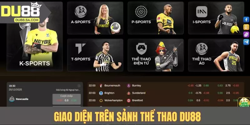 Giao diện trên sảnh thể thao DU88