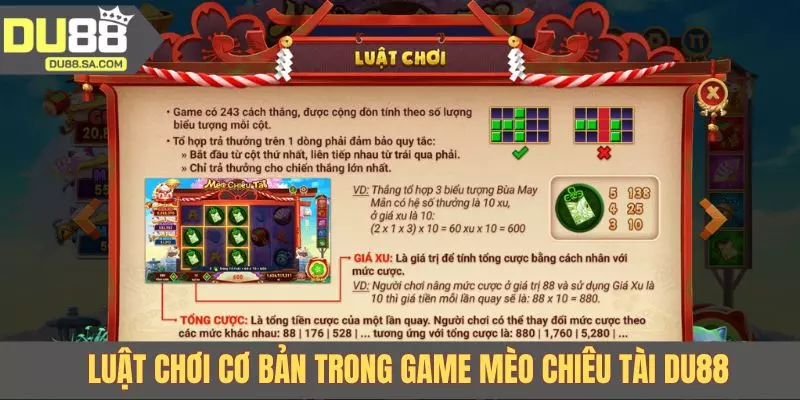 Luật chơi cơ bản trong game Mèo Chiêu Tài DU88