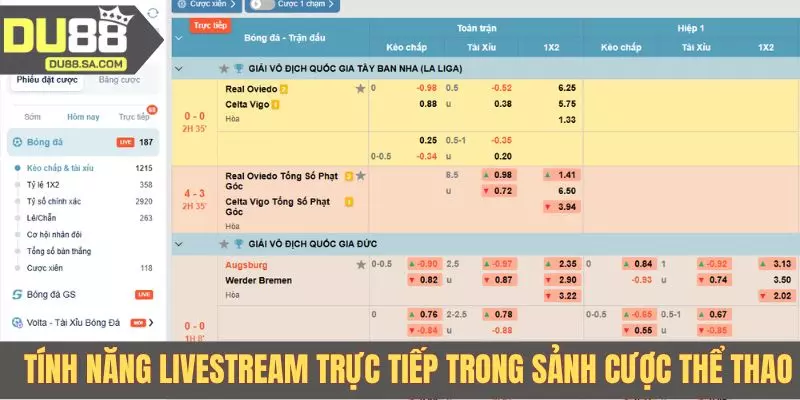 Tính năng livestream trực tiếp trong sảnh cược thể thao